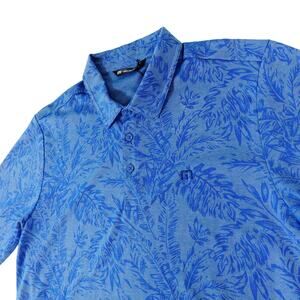 TravisMathew Floral Leaf Pima Performance Blue Golf Polo Shirt NWT